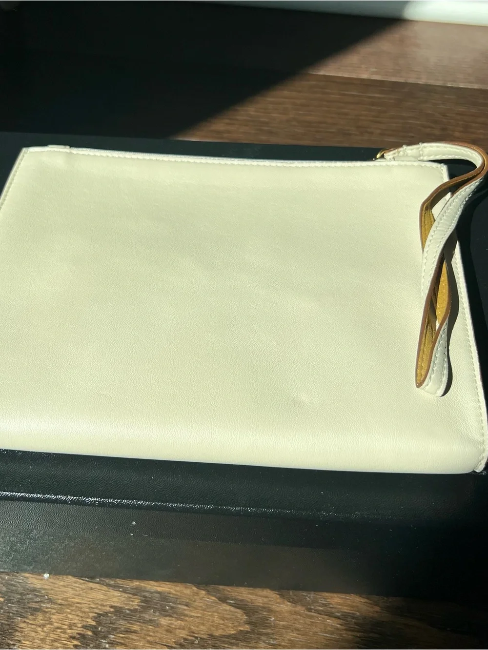 Stella McCartney Cream Perforated Logo Wristlet Clutch